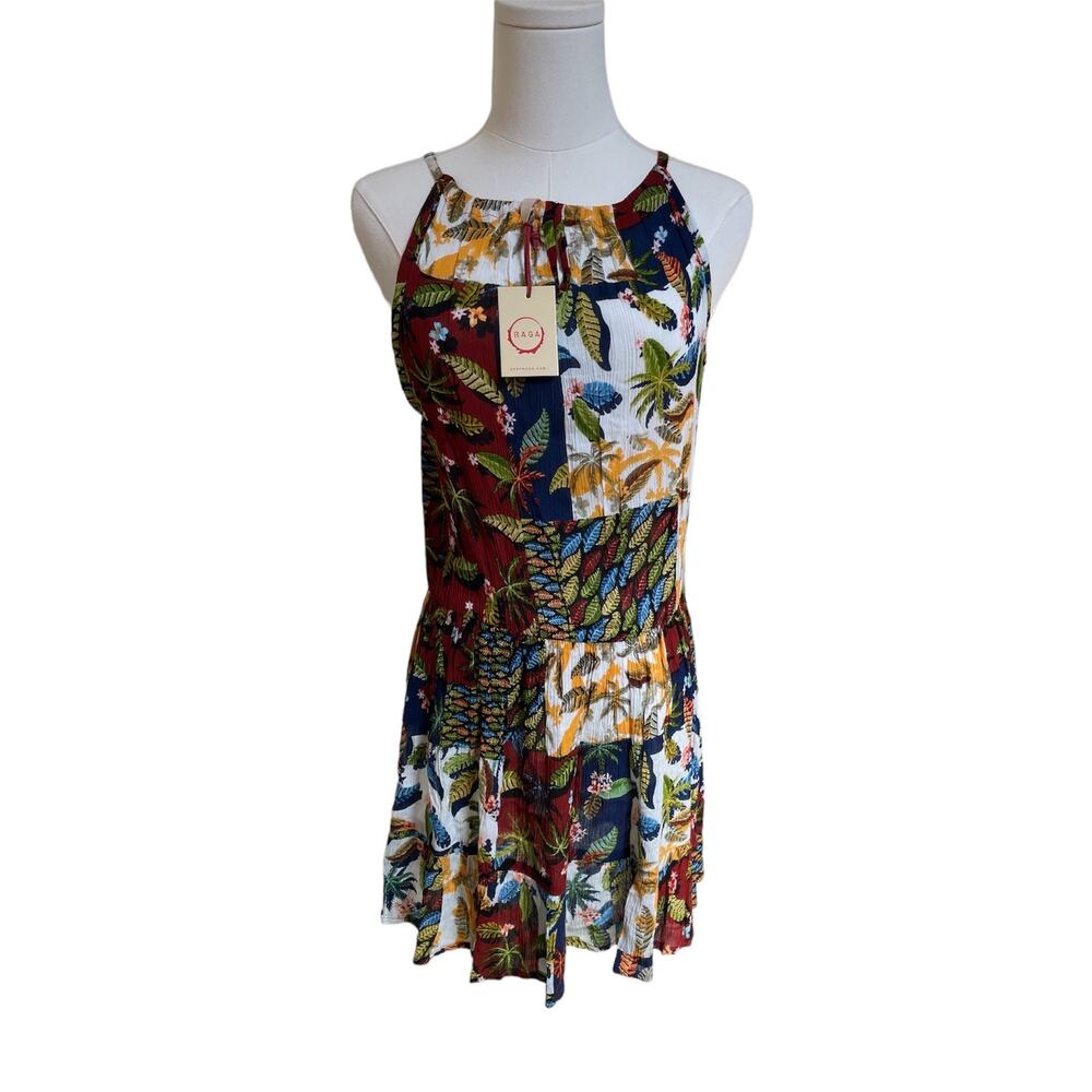 RAGA Dress Sleeveless Mini Sz Small Nature Tropical Floral Multicolor Boho‎ NWT